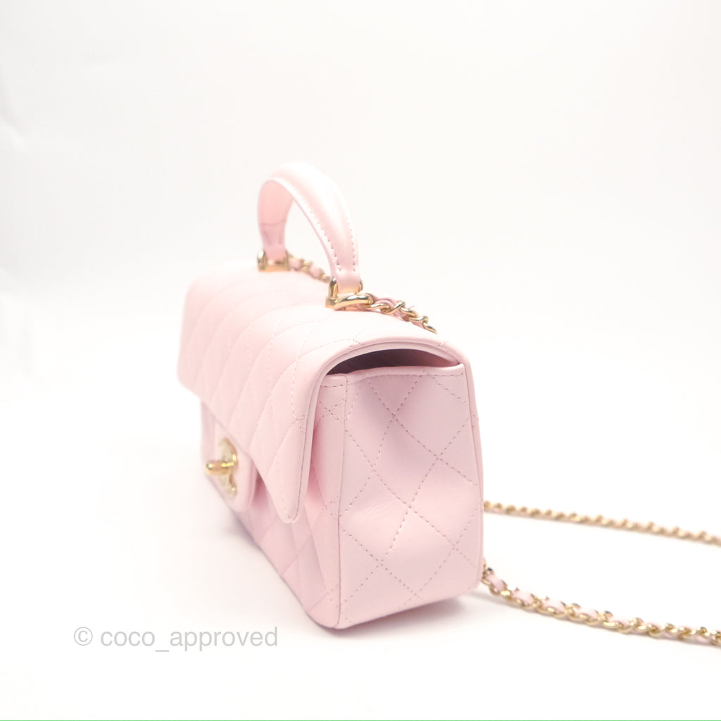 Chanel Top Handle Mini Rectangular Flap Bag Light Pink Lambskin Gold Hardware