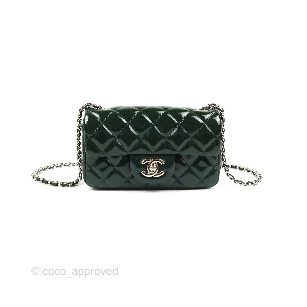 Chanel Quilted Extra Mini Rectangular Flap Teal Patent Silver Hardware