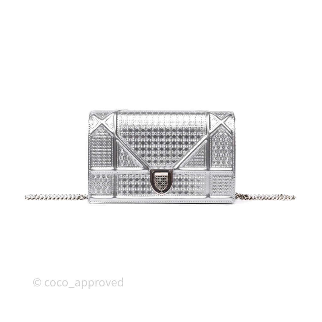 Christian Dior Diorama Wallet on Chain Metallic Silver