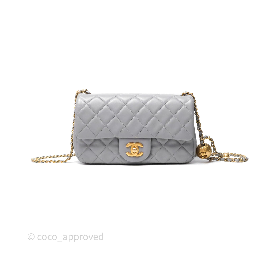 Chanel Pearl Crush Mini Rectangular Quilted Grey Lambskin Aged Gold Hardware