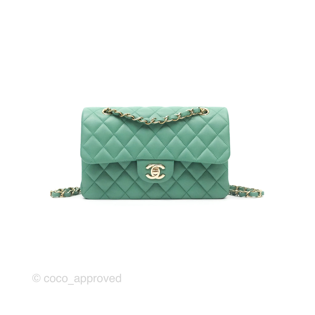 Chanel Small S/M Classic Flap Green Lambskin Gold Hardware