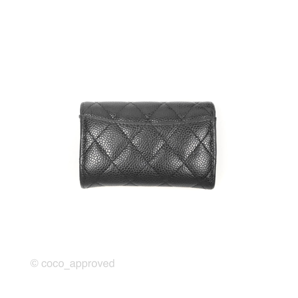 Chanel Quilted Flap Card Holder Black Caviar Silver Hardware