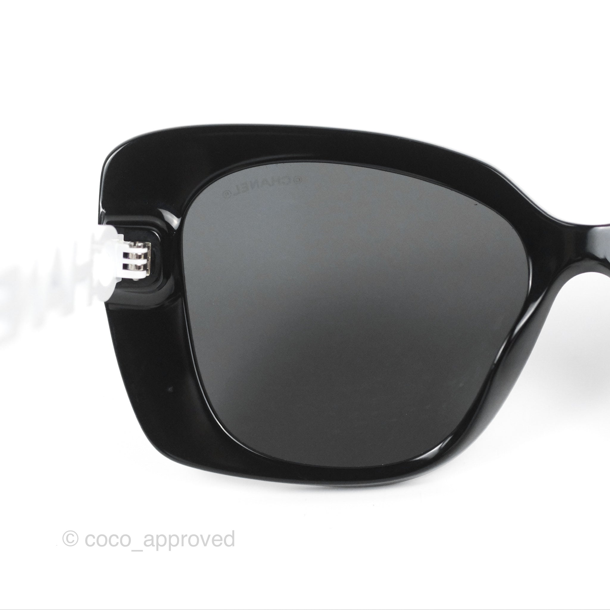 Chanel Acetate Strass Square Polarized Sunglasses Black/White
