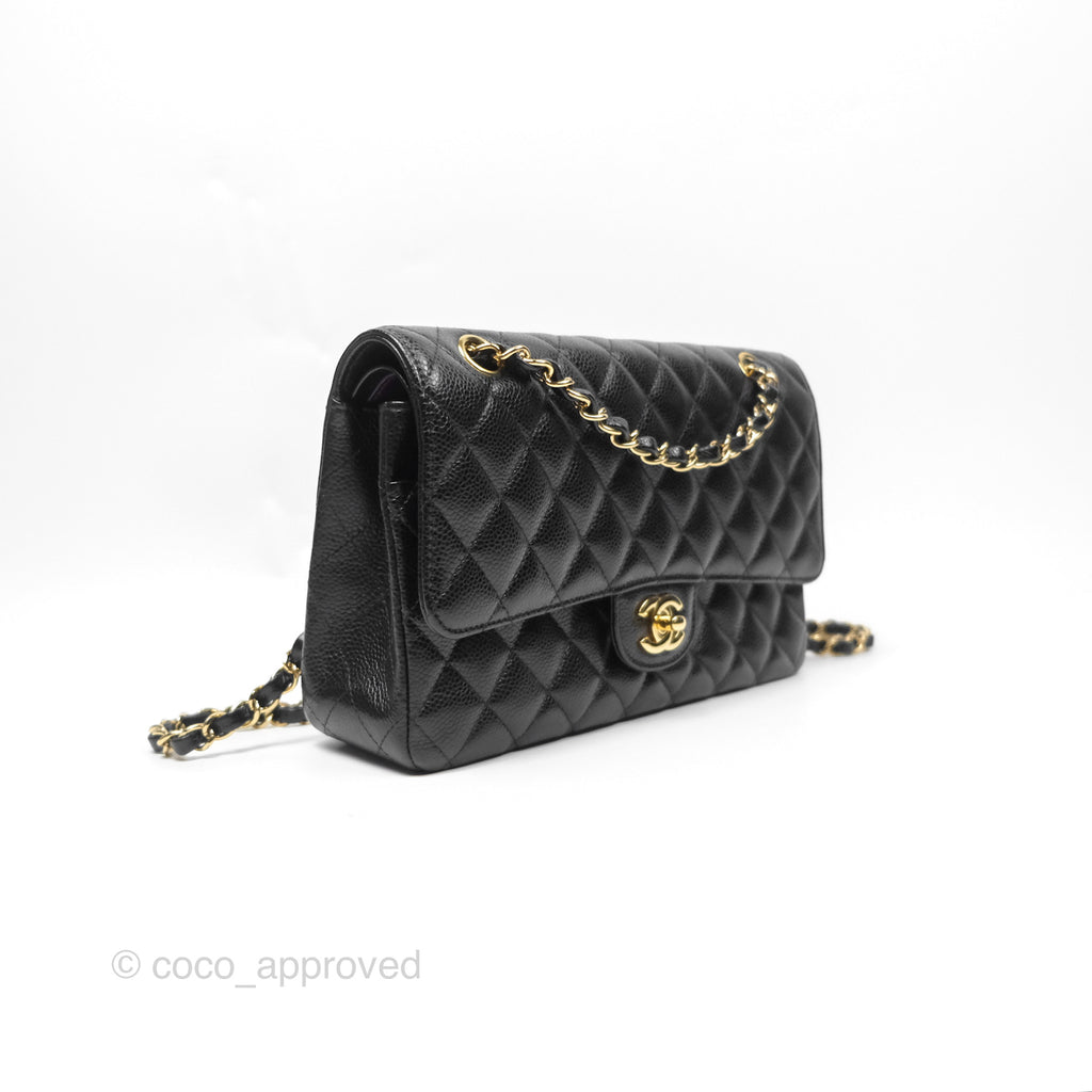 Chanel Classic M/L Medium Flap Quilted Black Caviar Gold Hardware