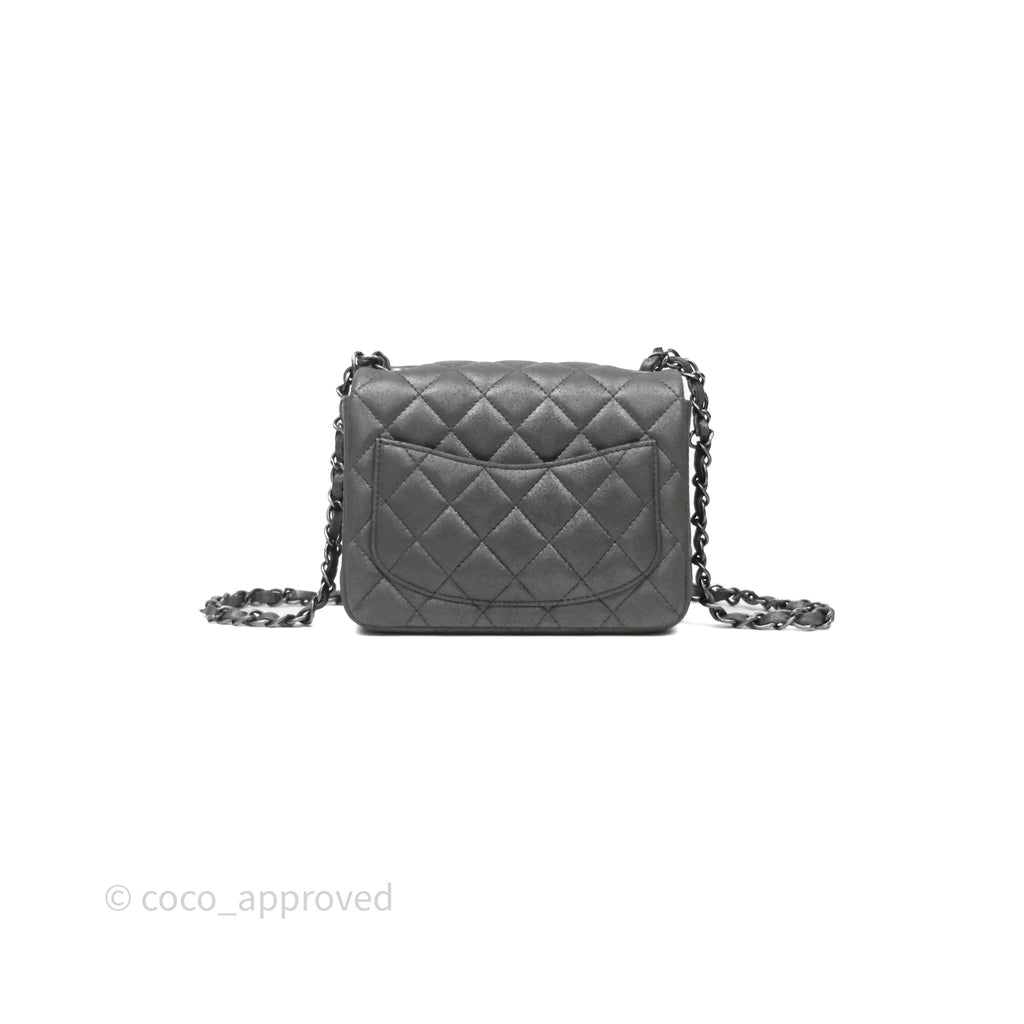 Chanel Mini Square Iridescent Grey Suede Gun Metal Hardware – Coco