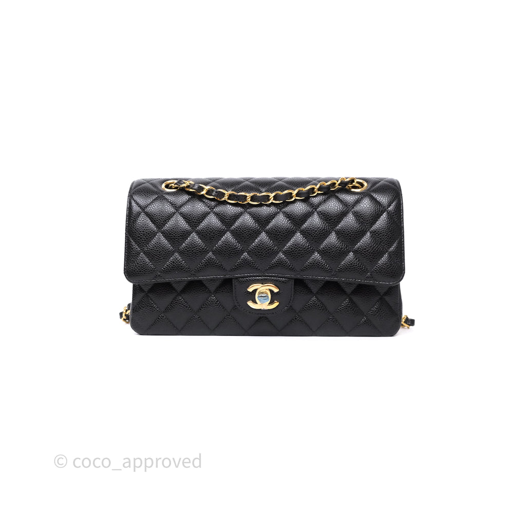 Chanel M/L Medium Classic Flap Quilted Black Caviar Gold Hardware