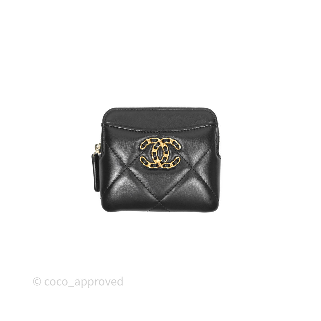 Chanel 19 Black Zipped Coin Purse Lambskin Gold Hardware