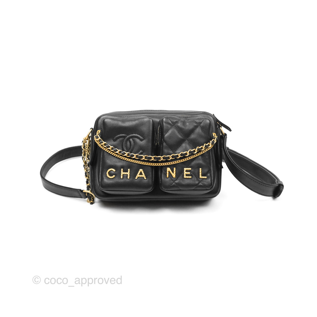 Chanel Small Logo Camera Case Quilted Black Calfskin