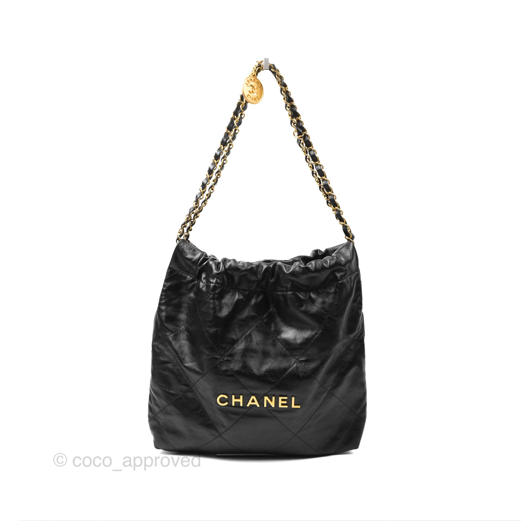 Chanel 22 Small Black Aged Calfskin Aged Gold Hardware