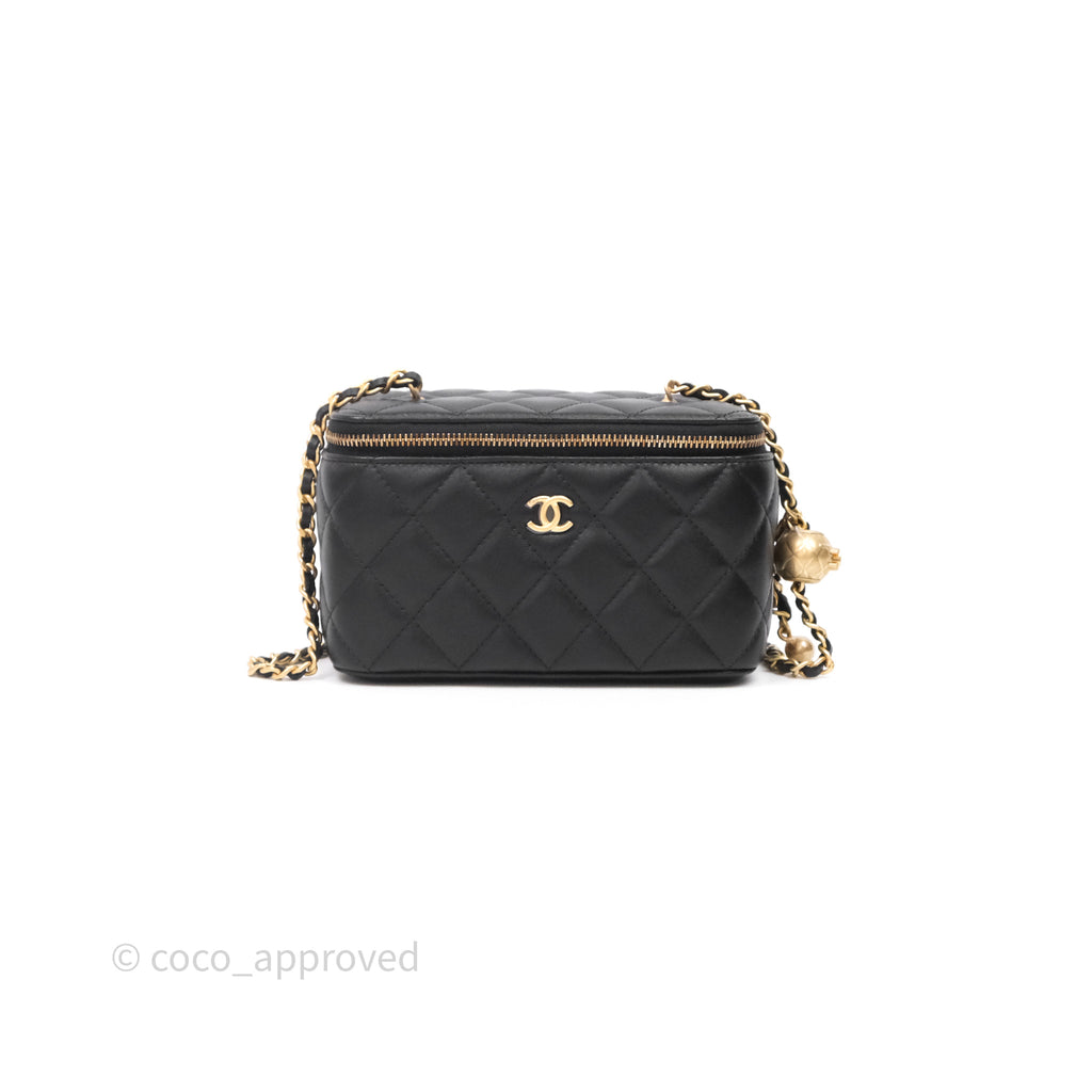 Chanel Pearl Crush Vanity with Chain Black Lambskin Aged Gold Hardware