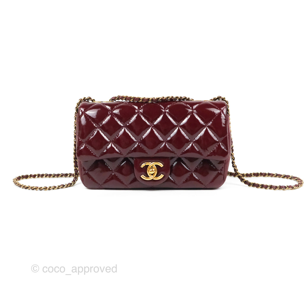 Chanel Quilted CC Eyelet Flap Burgundy Patent Goatskin Antique Gold Hardware