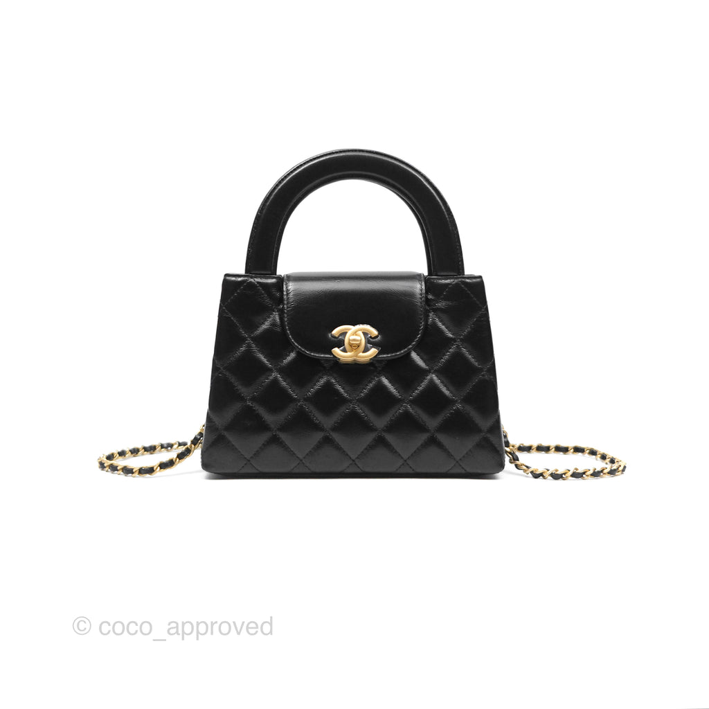 Chanel Kelly Bag Quilted Black Shiny Calfskin Aged Gold Hardware