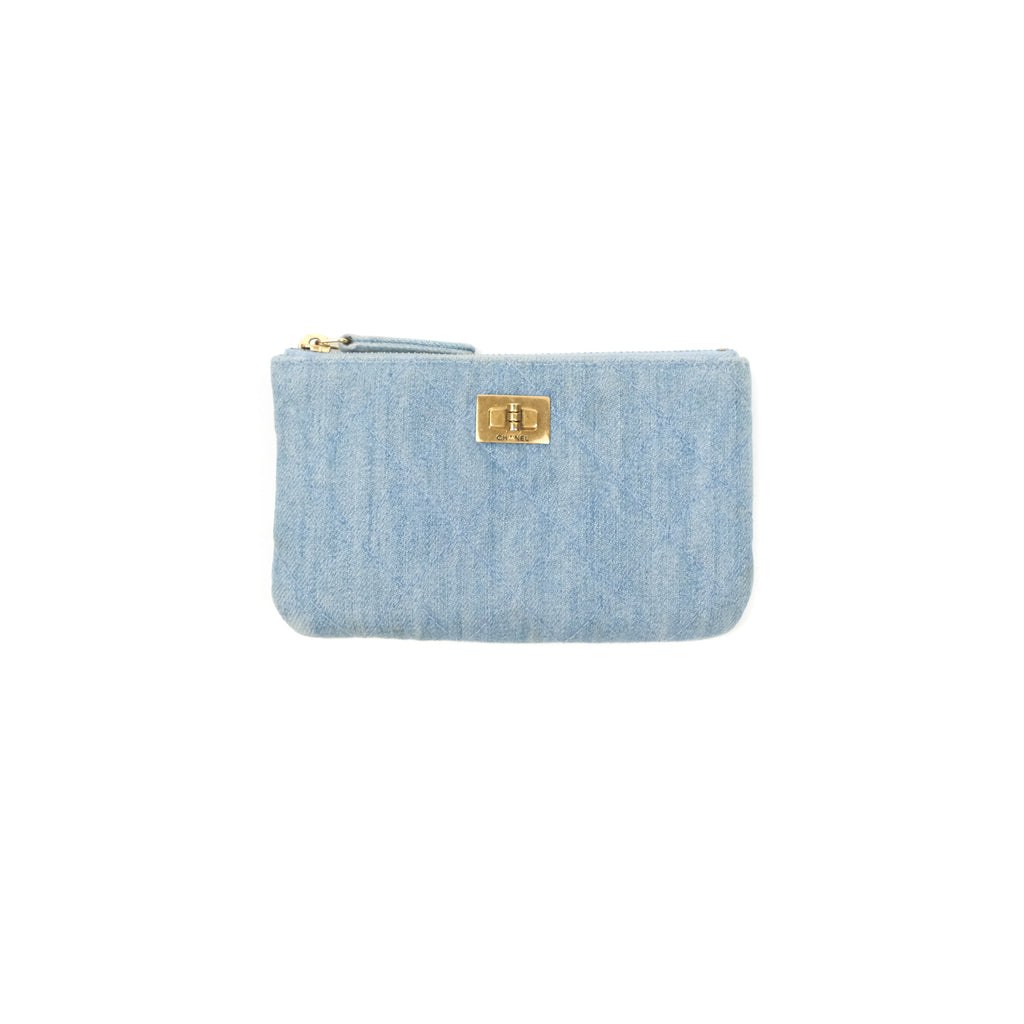 Chanel Mini Reissue O Case Quilted Light Blue Denim Aged Gold Hardware