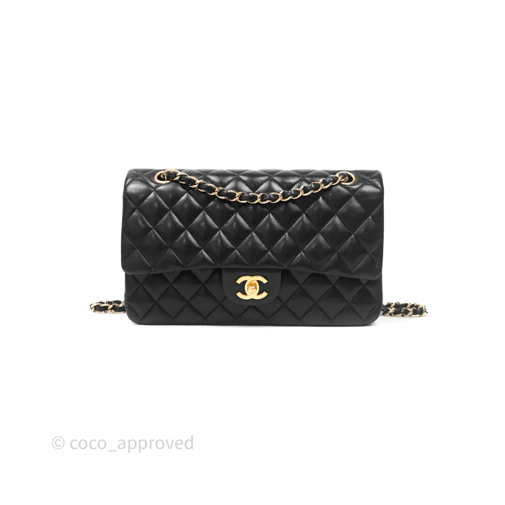 Chanel Vintage Classic M/L Medium Double Flap Black Lambskin 24K Gold Hardware