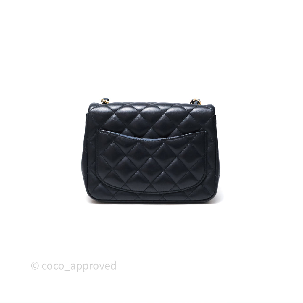 Chanel Mini Square Flap Quilted Navy Lambskin Gold Hardware