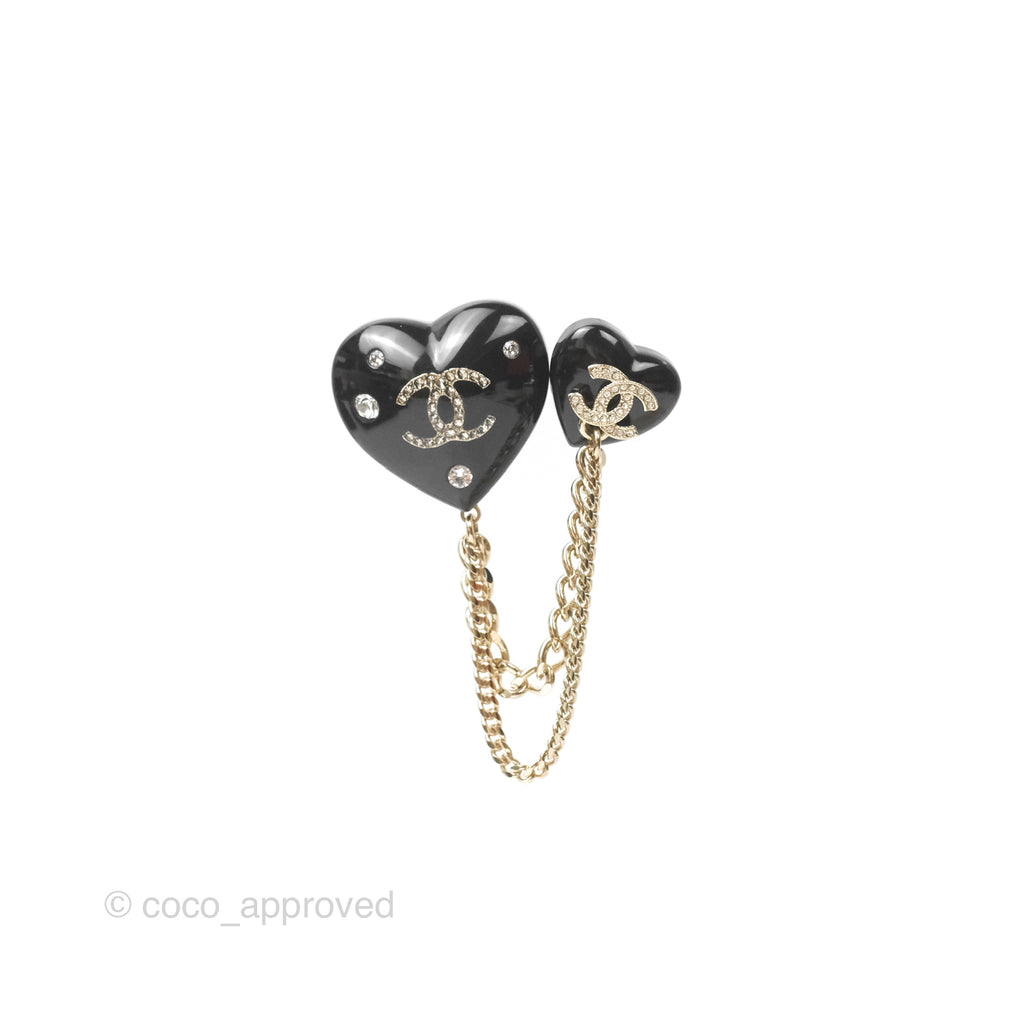 Chanel Black Heart CC Chain Brooch Gold Tone 22B