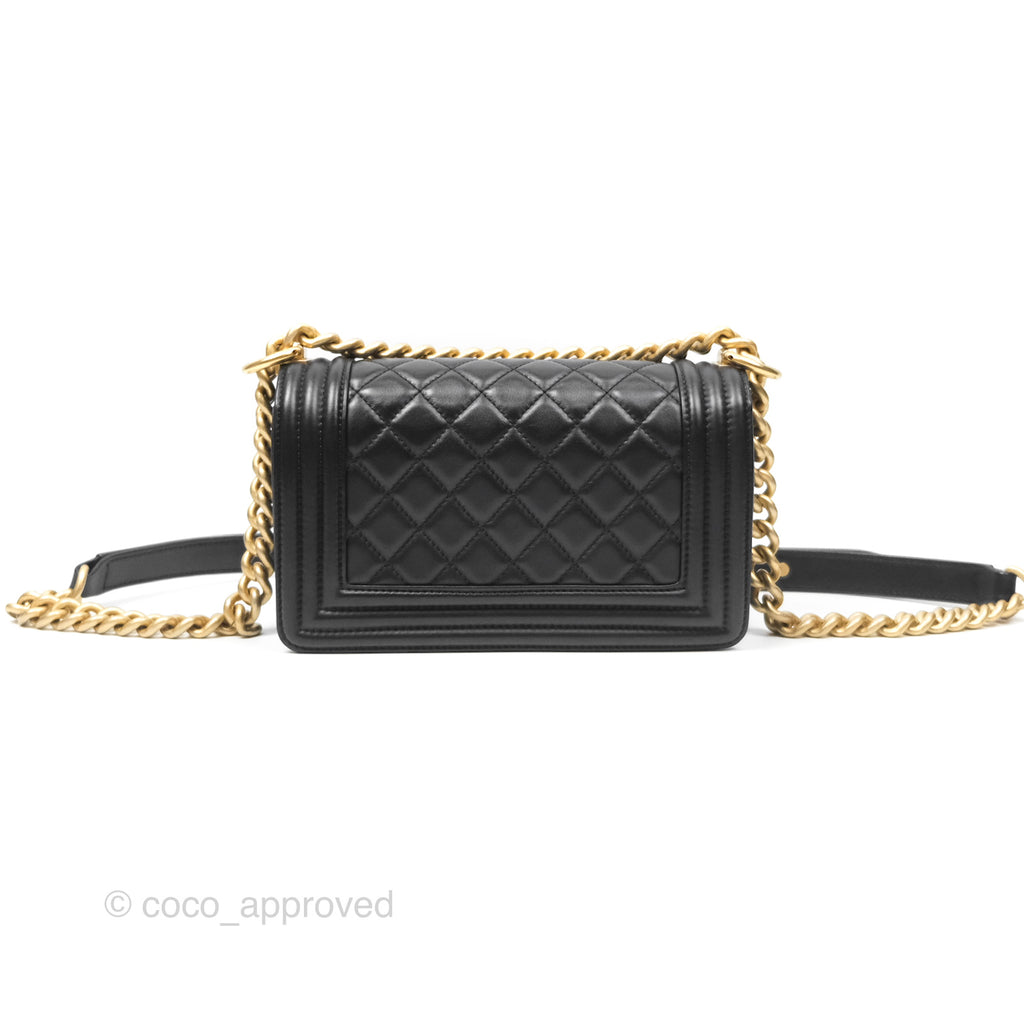 Chanel Small Boy Black Calfskin Aged Gold Hardware