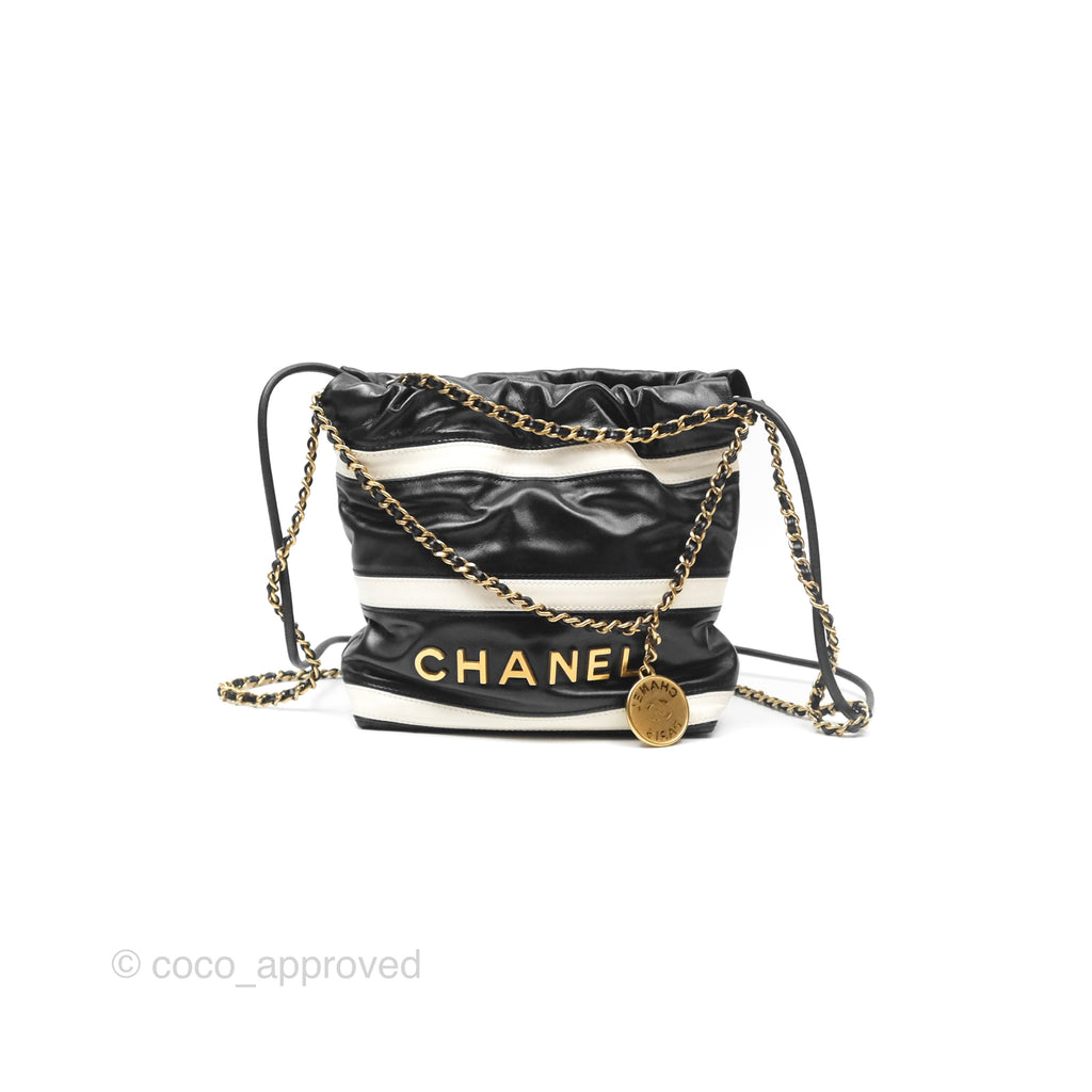 Chanel 22 Mini Bag Striped Black/ White Crumpled Calfskin