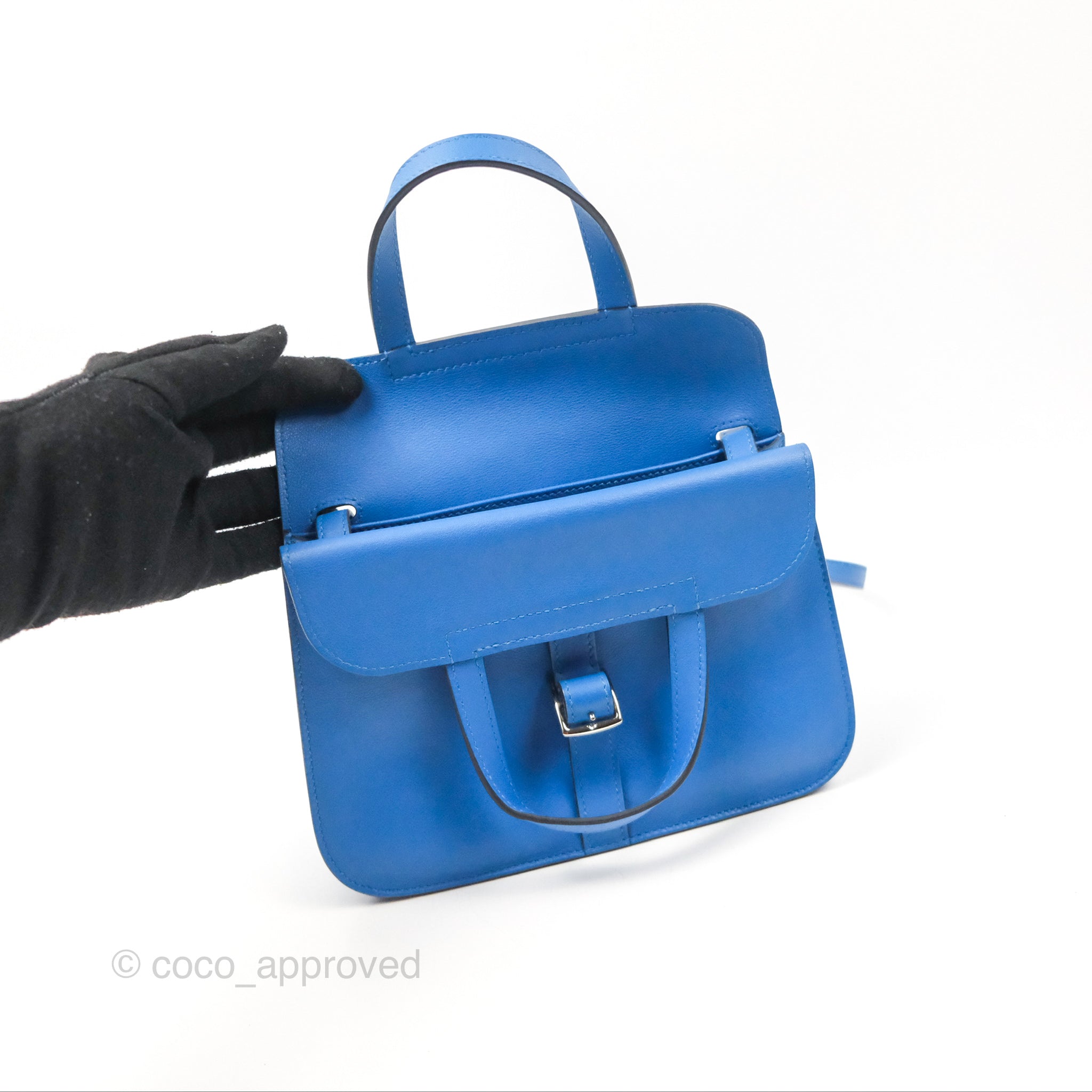 Hermès Halzan 22 Mini Bleu Zellige Swift Palladium Hardware – Coco