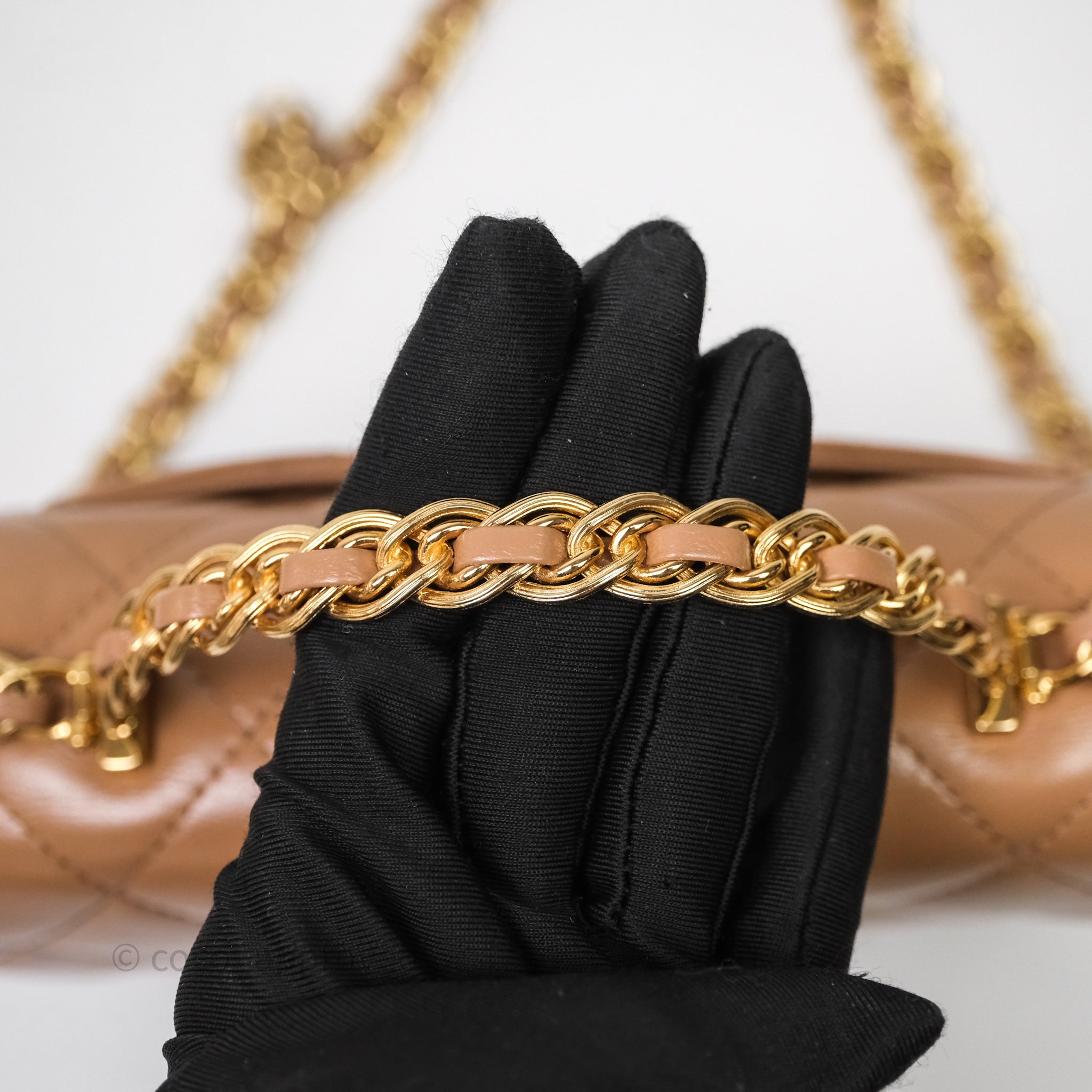Chanel Top Handle Flap Bag Beige Lambskin Gold Hardware – Coco