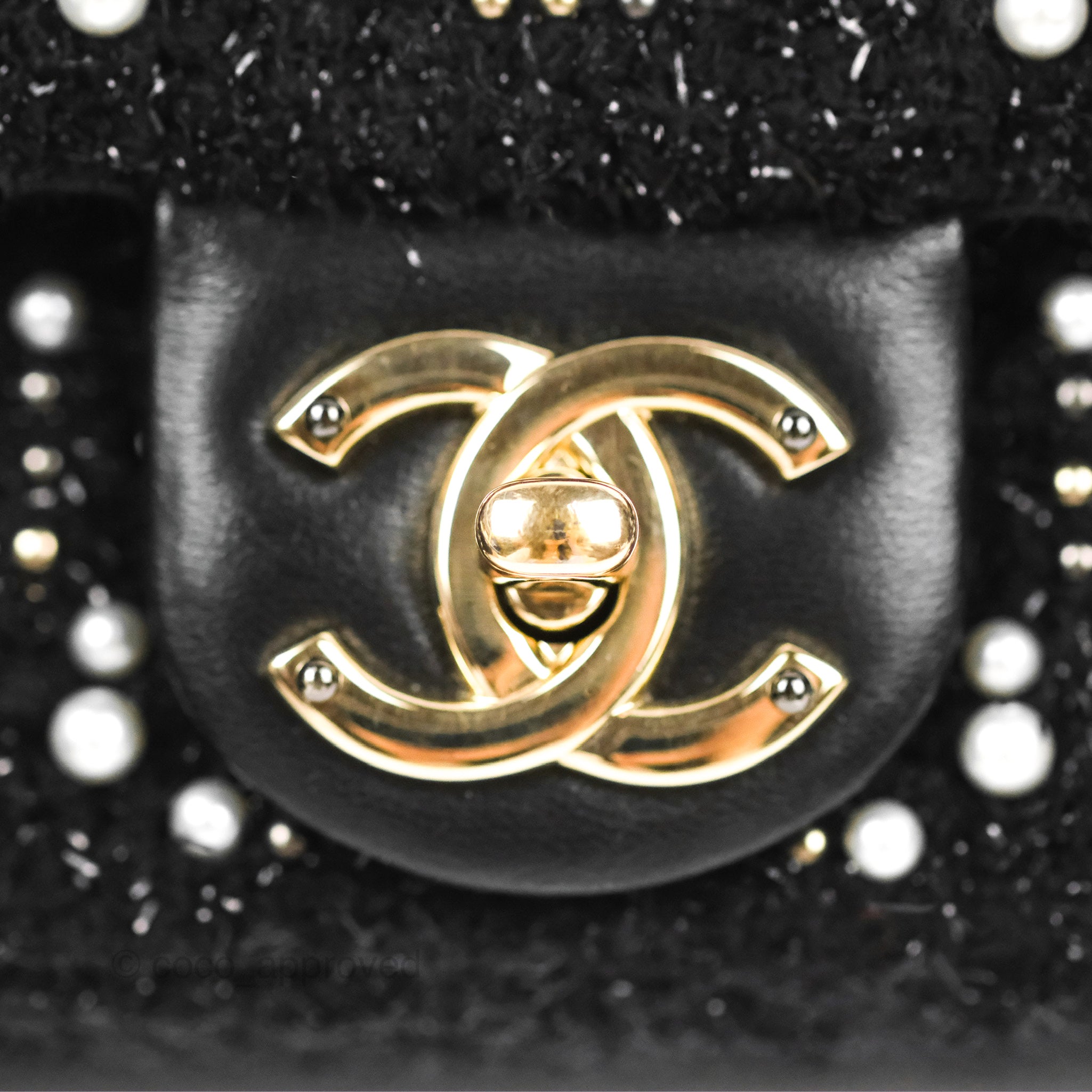 Chanel Black Faux Pearl Embellished Tweed Mini Cosmos Flap Bag