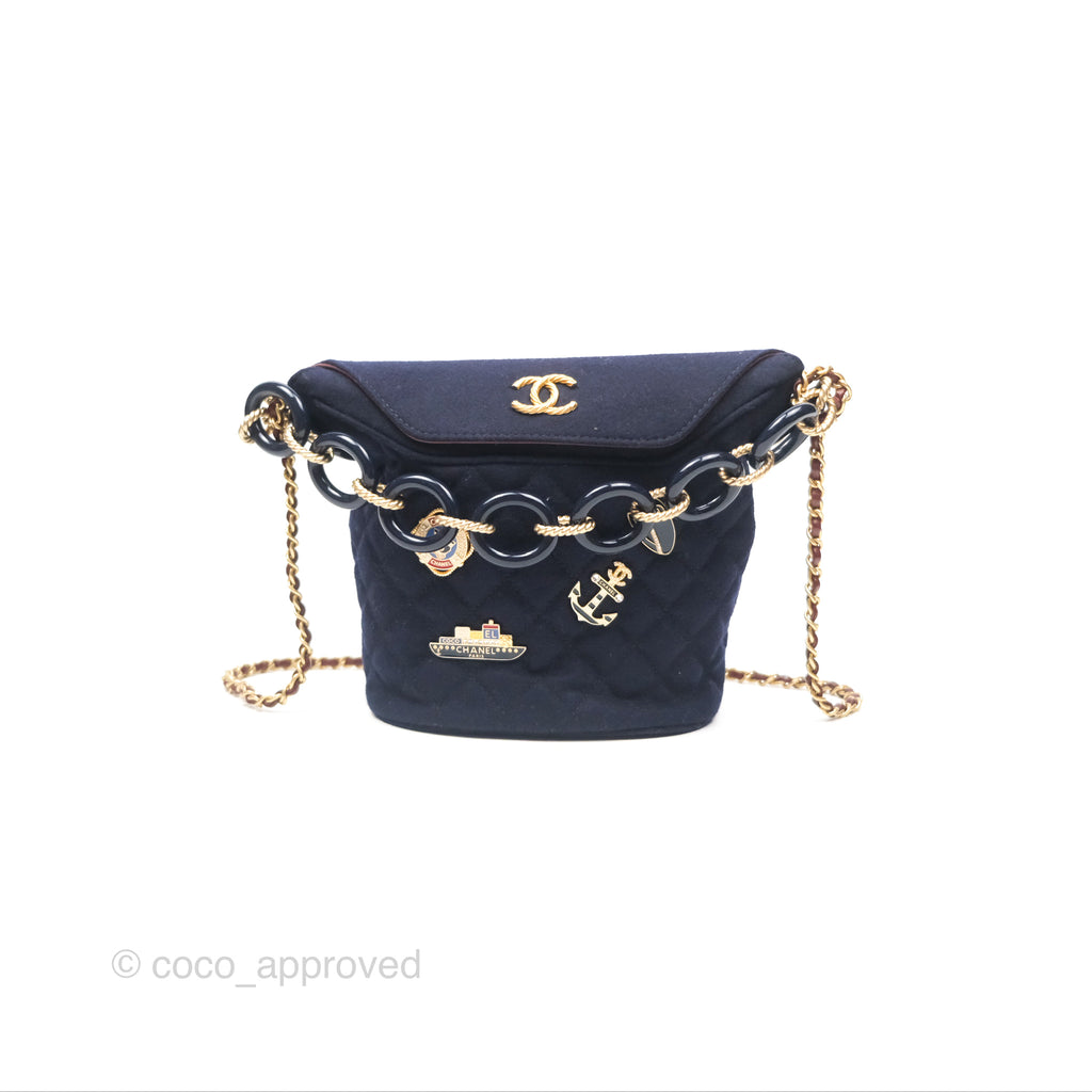 Chanel Paris Hamburg Charms Bucket Bag Navy Wool Lambskin