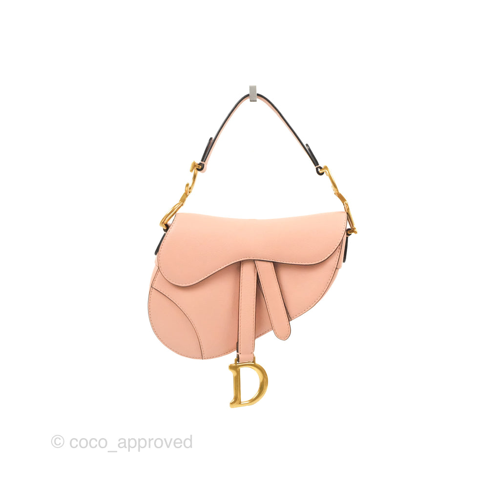 Christian Dior Mini Saddle Bag Pink Goatskin Gold Hardware