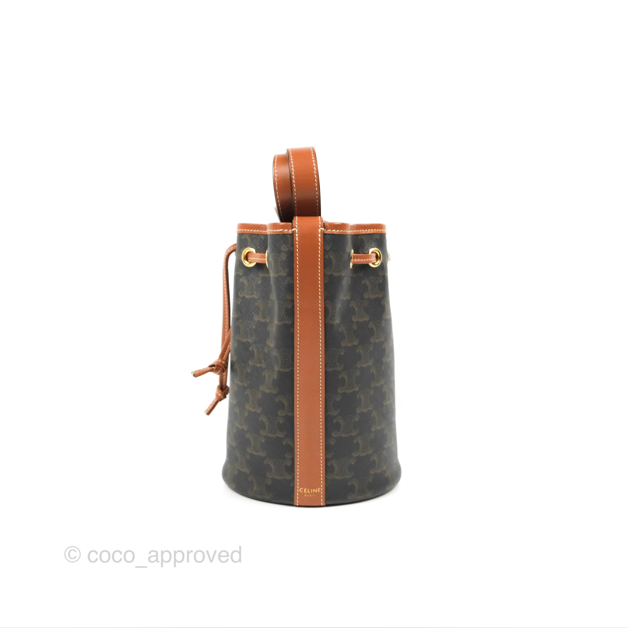 Small drawstring bag in triomphe canvas and calfskin tan Clearance