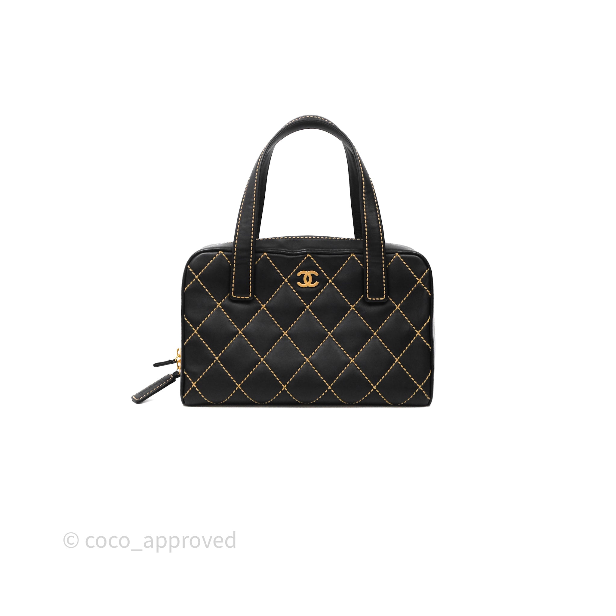 Chanel Vintage Wild Stitch Tote Bag Lambskin Black Gold Hardware