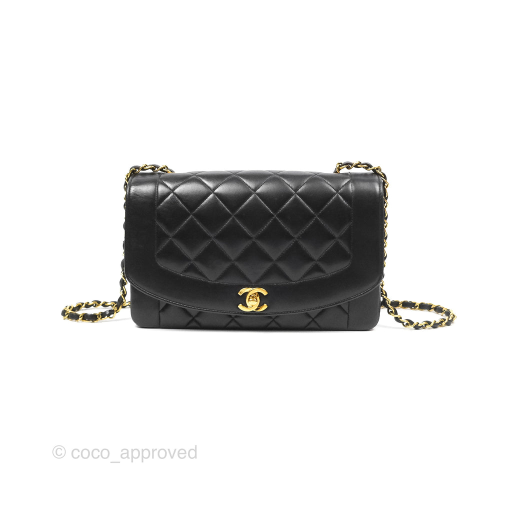 Chanel Vintage Quilted Medium Classic Diana Flap Bag Black Lambskin 24K Gold Hardware