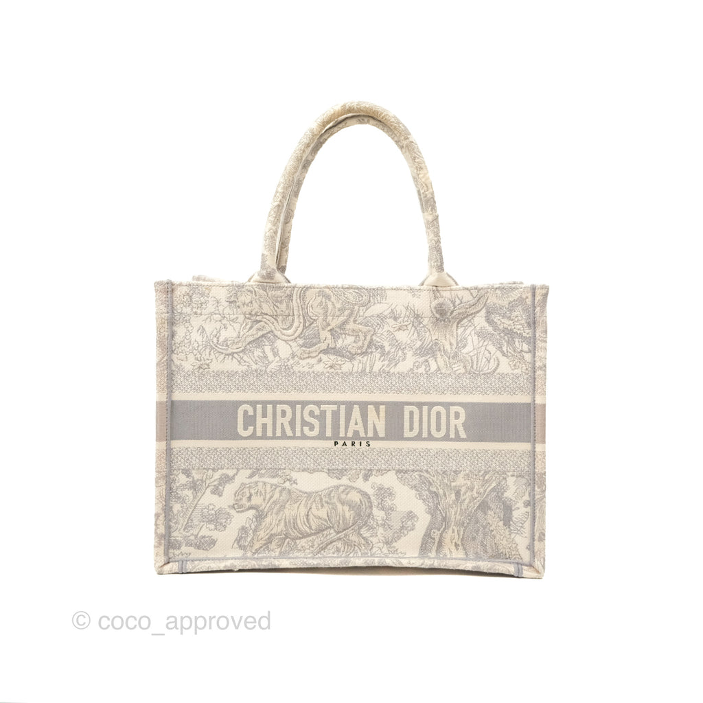 Dior Medium (Old Small) Embroidered Toile De Jouy Book Tote Light Grey Canvas