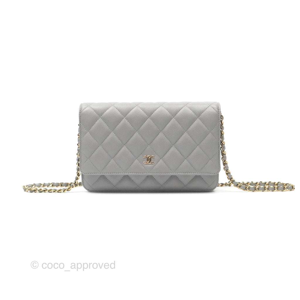 Chanel Classic Quilted Wallet On Chain WOC Grey Caviar Gold Hardware