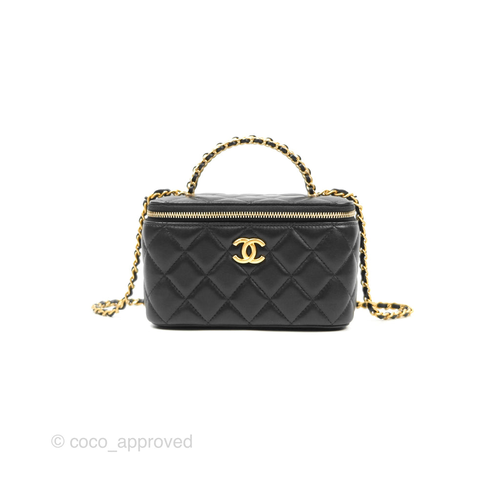 Chanel Vanity Rectangular with Top Handle Black Lambskin Aged Gold Hardware