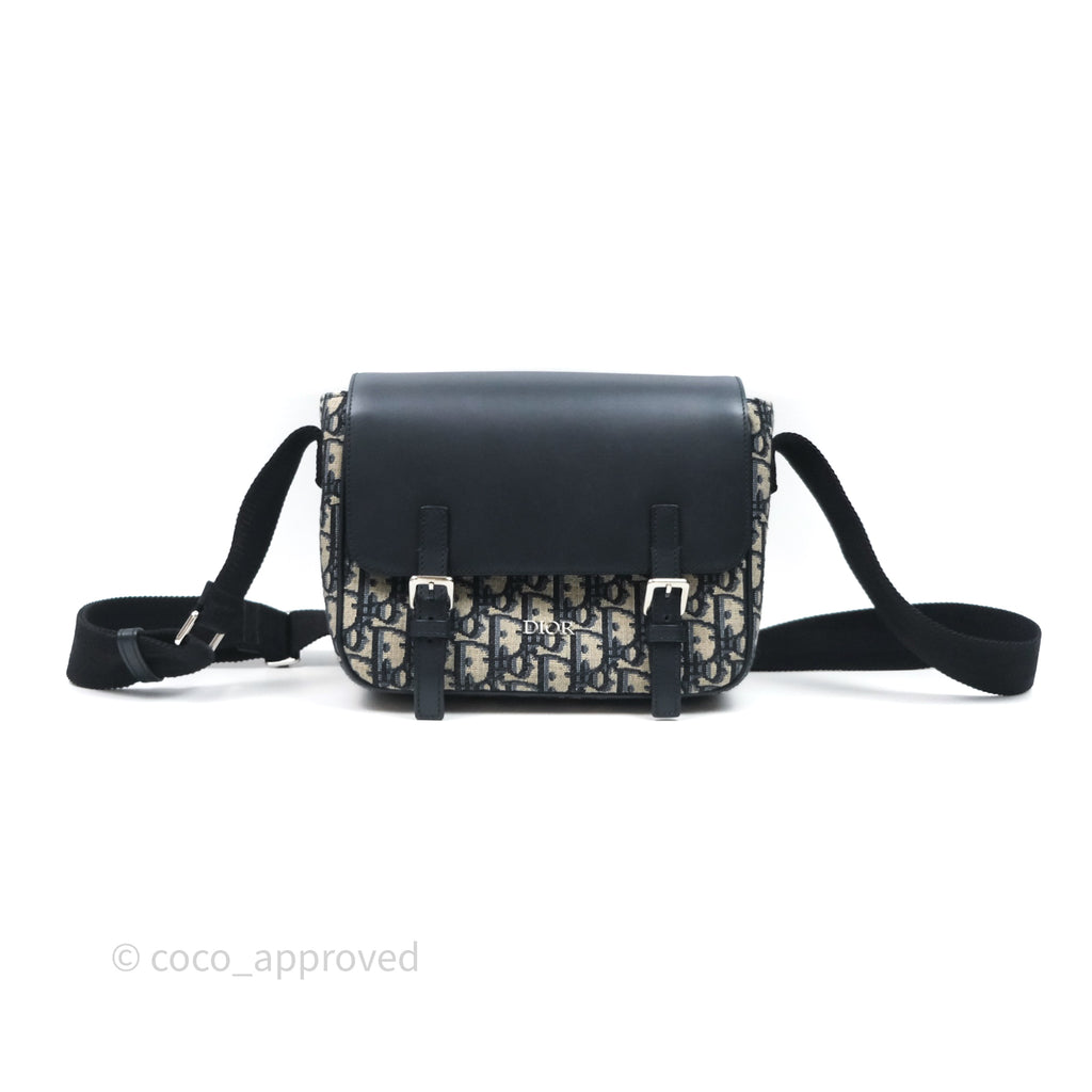 Christian Dior Kid's Messenger Bag Smooth Calfskin Blue Dior Oblique Jacquard