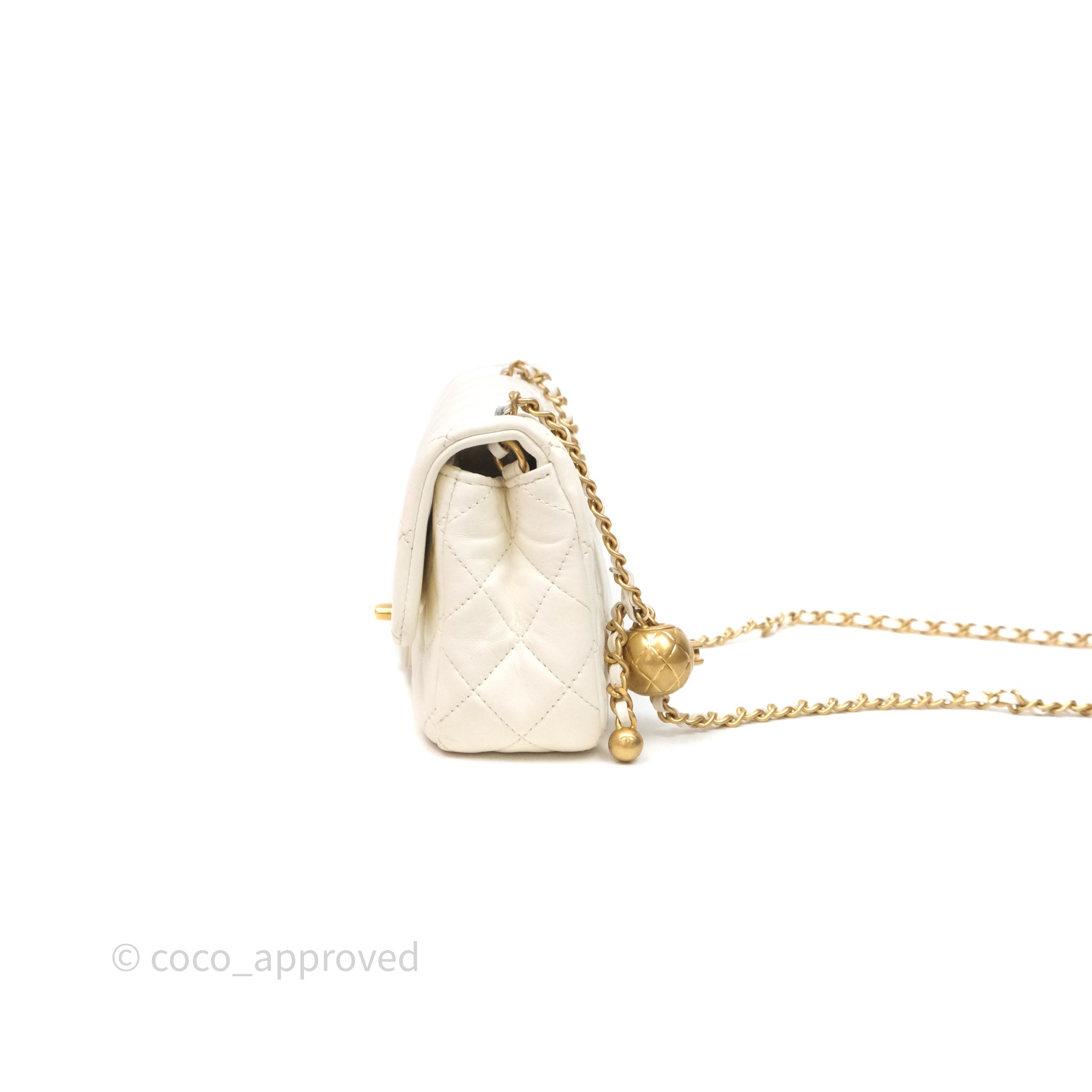 Chanel Mini Rectangular Pearl Crush White Lambskin Aged Gold