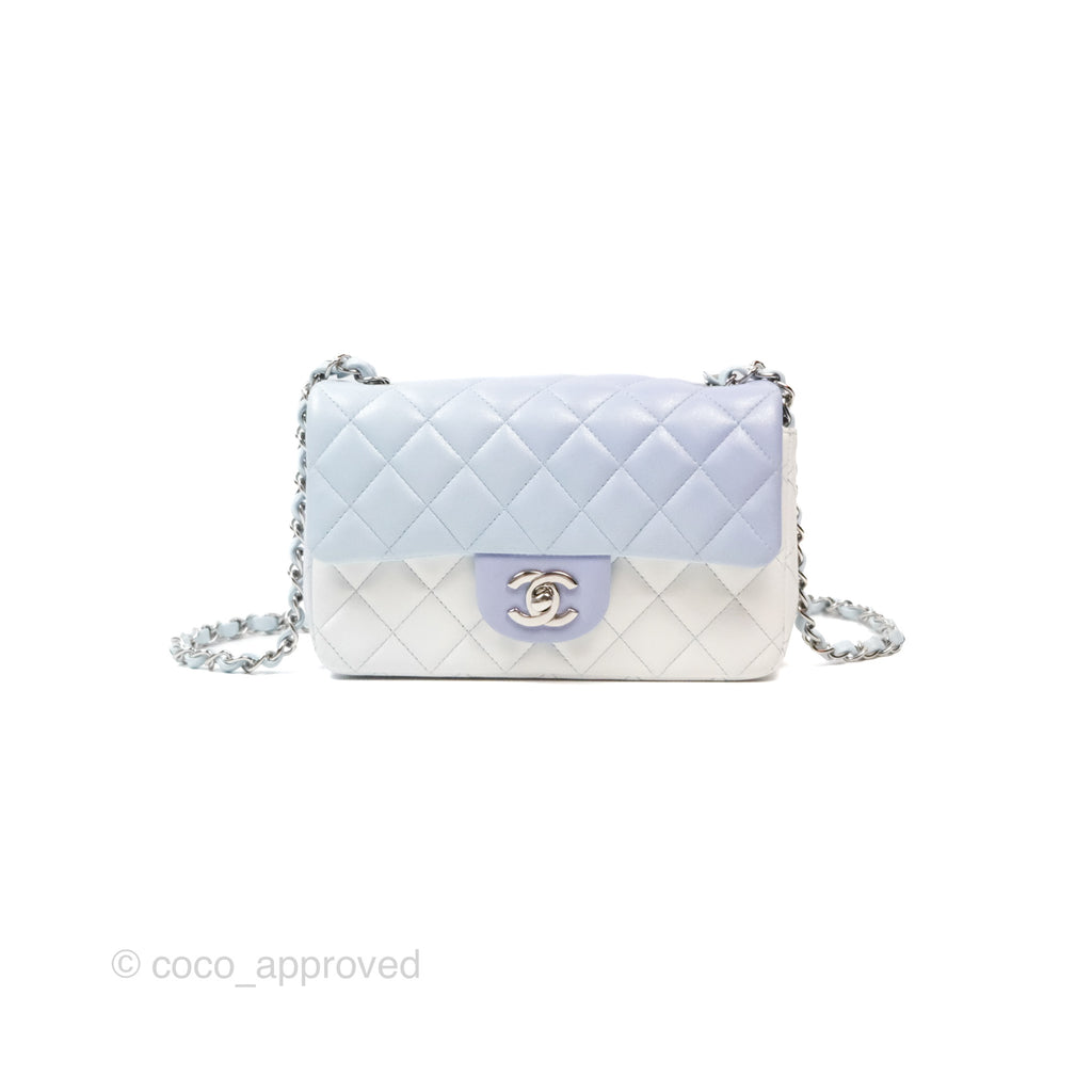 Chanel Quilted Mini Rectangular Flap Ombre Light Blue/Light Purple/White Metallic Goatskin Silver Hardware