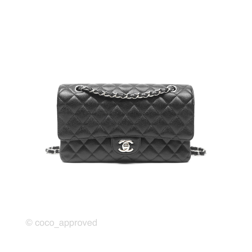 Chanel Classic M/L Medium Flap Quilted Black Caviar Silver Hardware