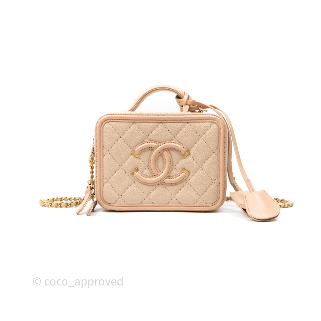 Chanel Quilted Small CC Filigree Vanity Case Beige Pink Caviar Gold Hardware