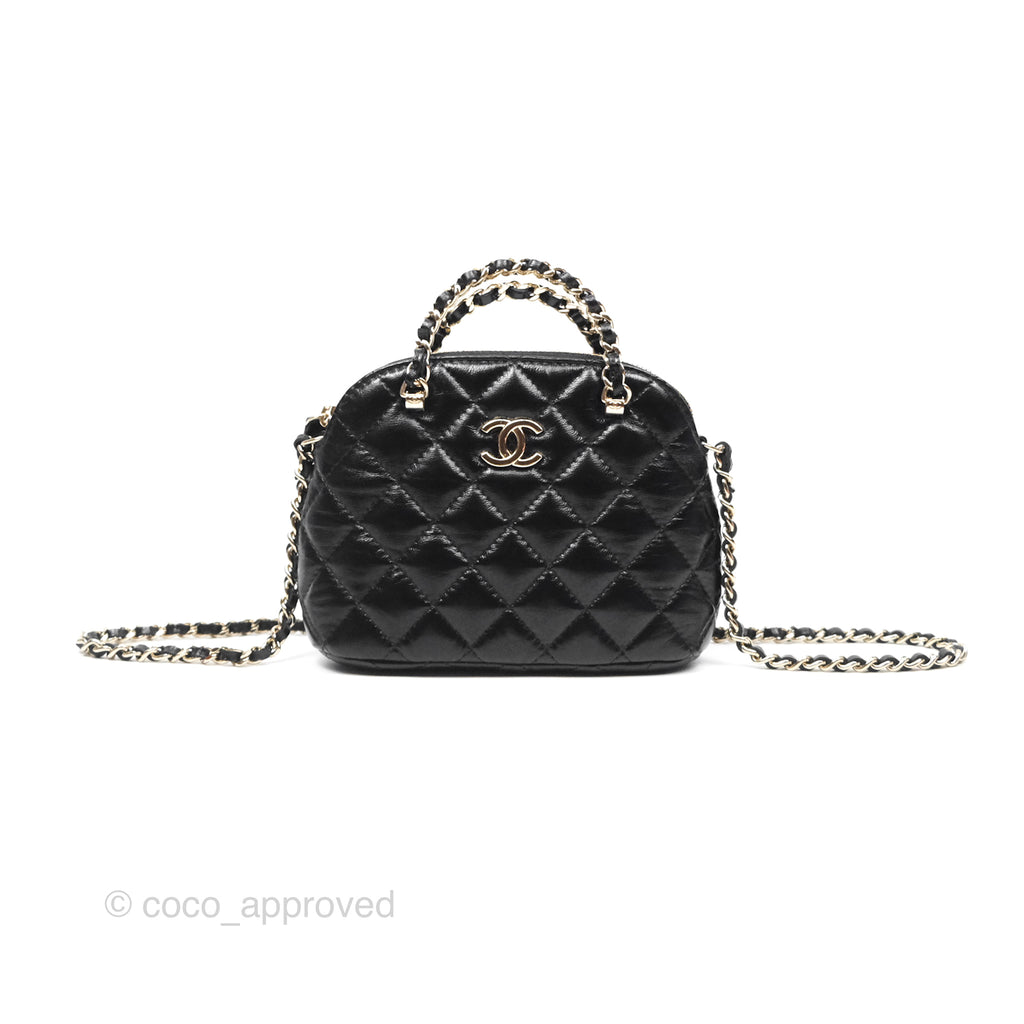 Chanel Mini Handle Clutch with Chain Black Shiny Lambskin Gold Hardware