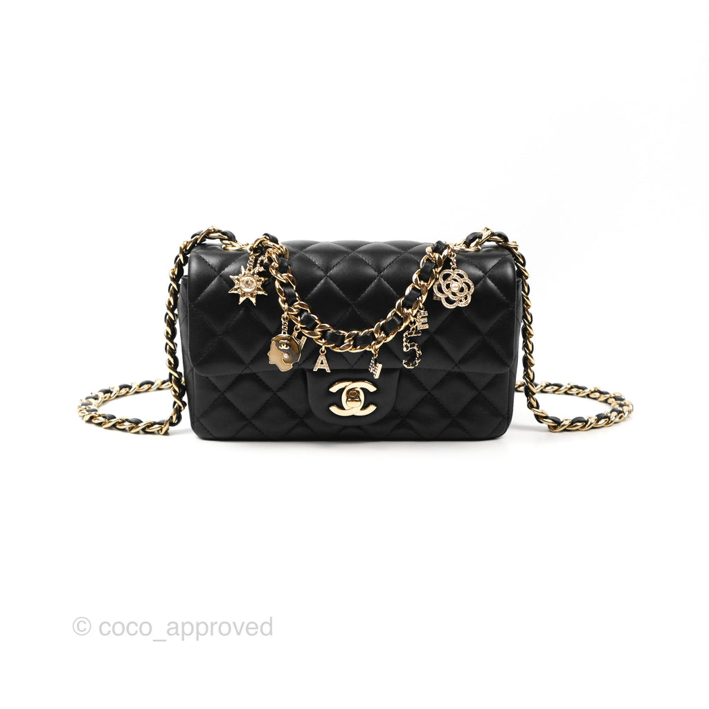 Chanel Quilted Mini Rectangular Flap With Charms Black Lambskin