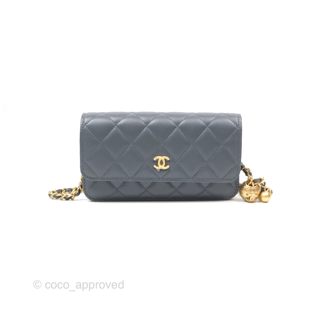 Chanel Pearl Crush Mini WOC Phone Holder Grey Lambskin