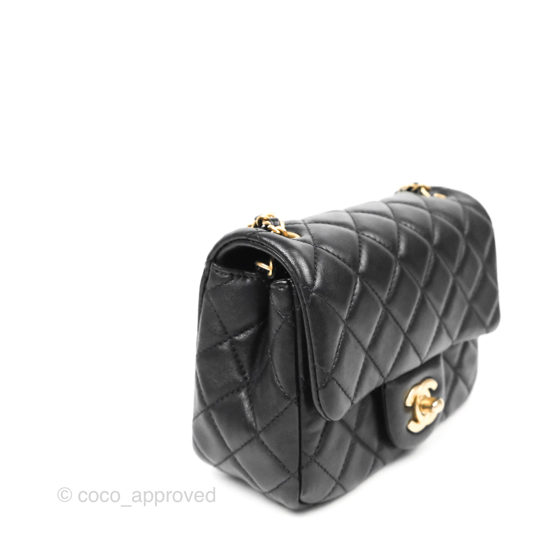 Chanel Pearl Crush Mini Square Quilted Black Lambskin Aged Gold Hardwa –  Coco Approved Studio