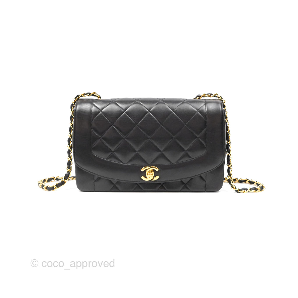 Chanel Vintage Medium Classic Diana Bag Quilted Black Lambskin 24K Gold Hardware