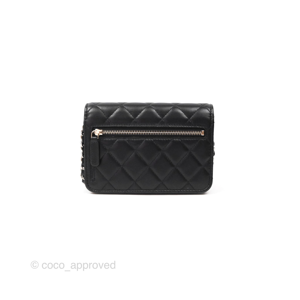 Chanel Quilted Mini Wallet on Chain WOC Black Lambskin Silver Hardware