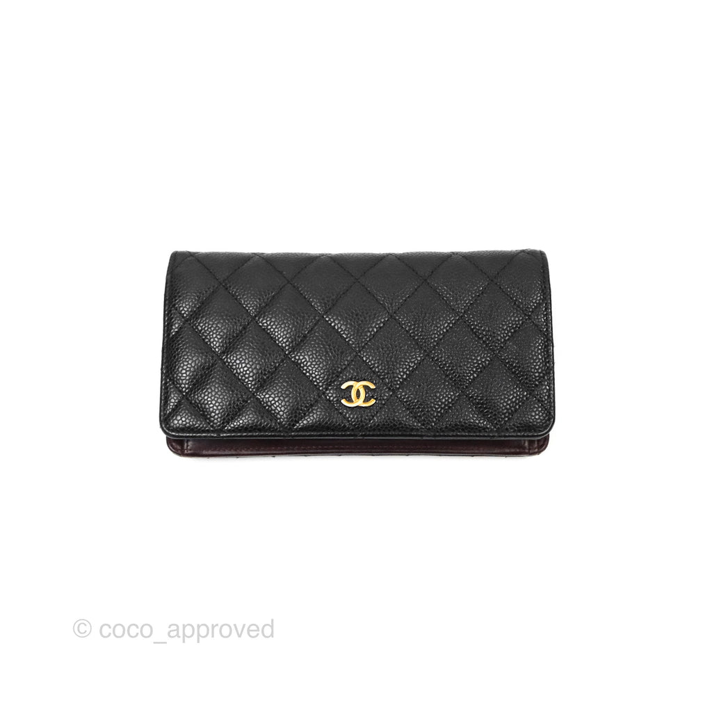 Chanel Classic Quilted Long Wallet Black Caviar Gold Hardware