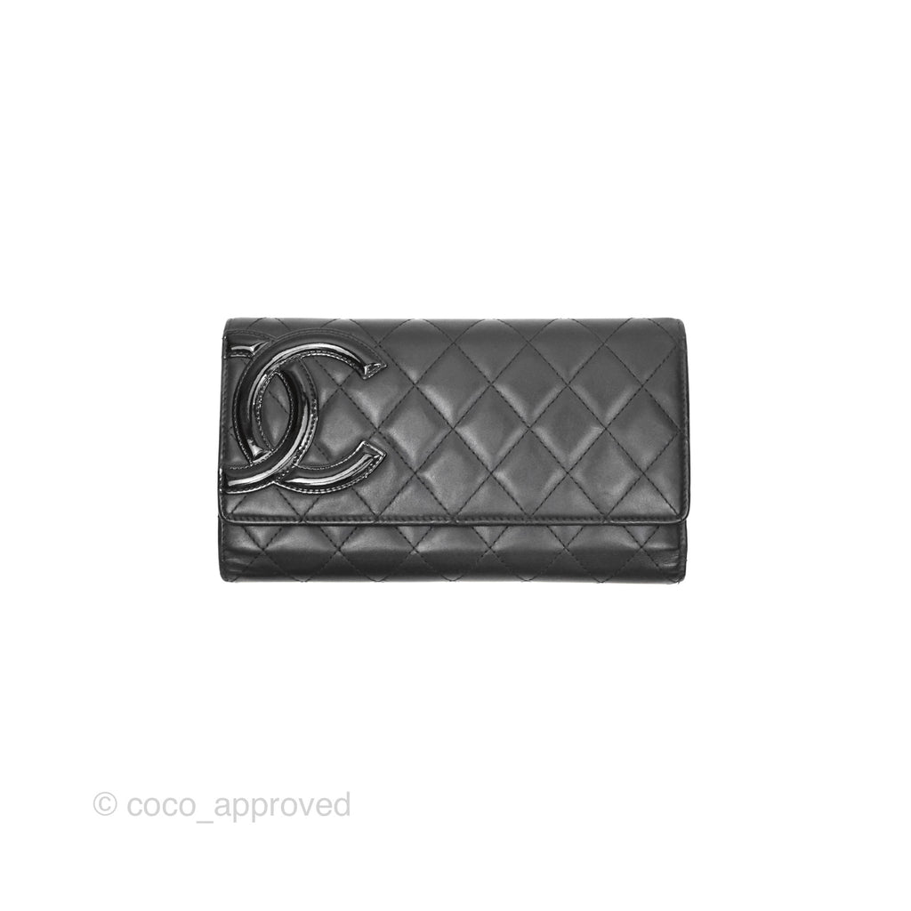 Chanel Quilted Cambon Yen Flap Wallet Black Calfskin Silver Hardware