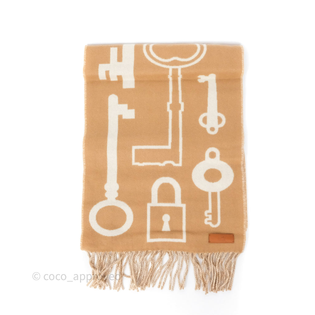 Hermes Casaque Porte-Clefs Cashmere Muffler Camel / Blanc