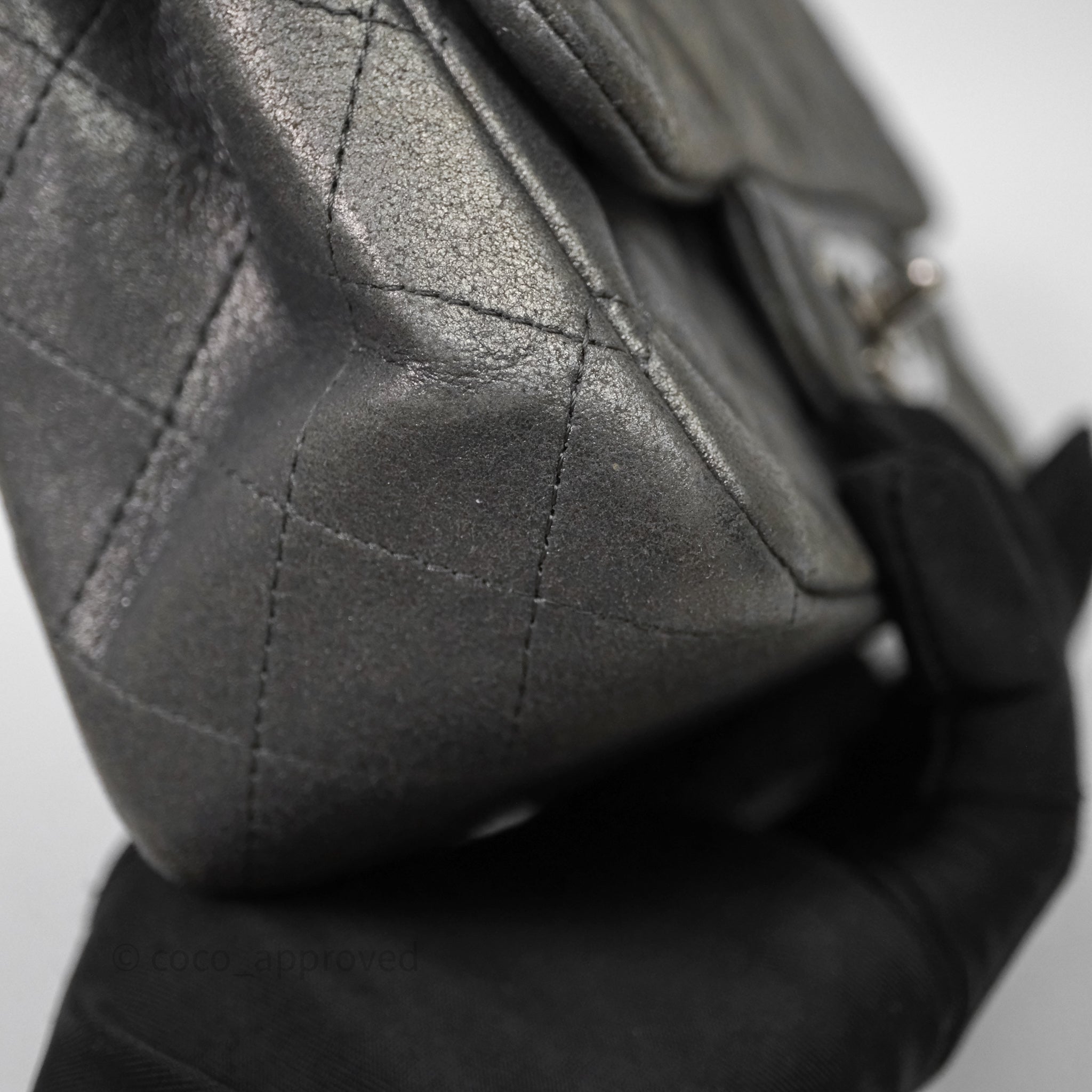 Chanel Mini Square Iridescent Grey Suede Gun Metal Hardware – Coco