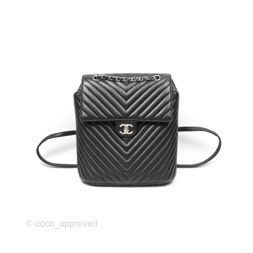 Chanel Medium Chevron Urban Spirit Backpack Black Calfskin Silver Hardware