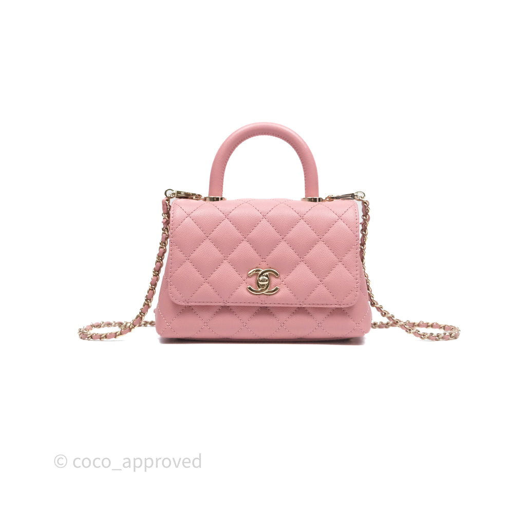 Chanel Mini Coco Handle Quilted Pink Caviar Gold Hardware